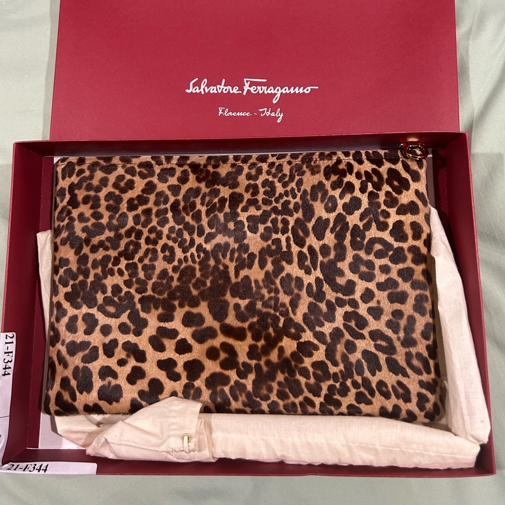 Ferragamo mo-hair animal print envelope clutch